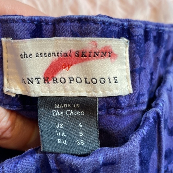 Anthropologie The Essential Skinny Indigo Floral Velvet Pants sz 4 - Picture 4 of 11